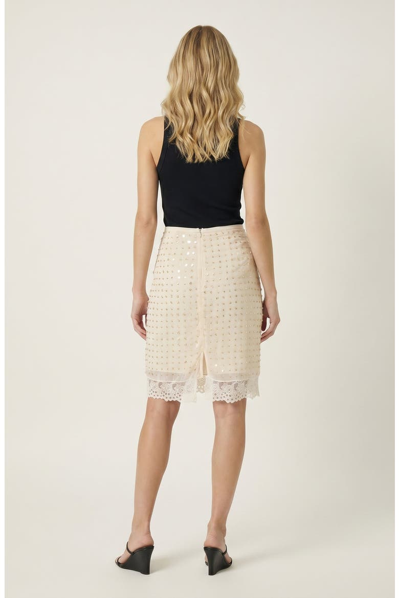Embellished Sequin Lace Hem Mini Skirt, Alternate, color, Beige