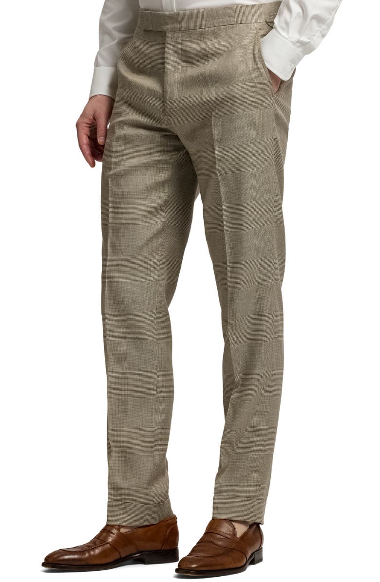 Ralph Lauren Purple Label Flat Front Glen Plaid Linen & Silk Dress Pants, Alternate, color, Summer Sand/ Truffle