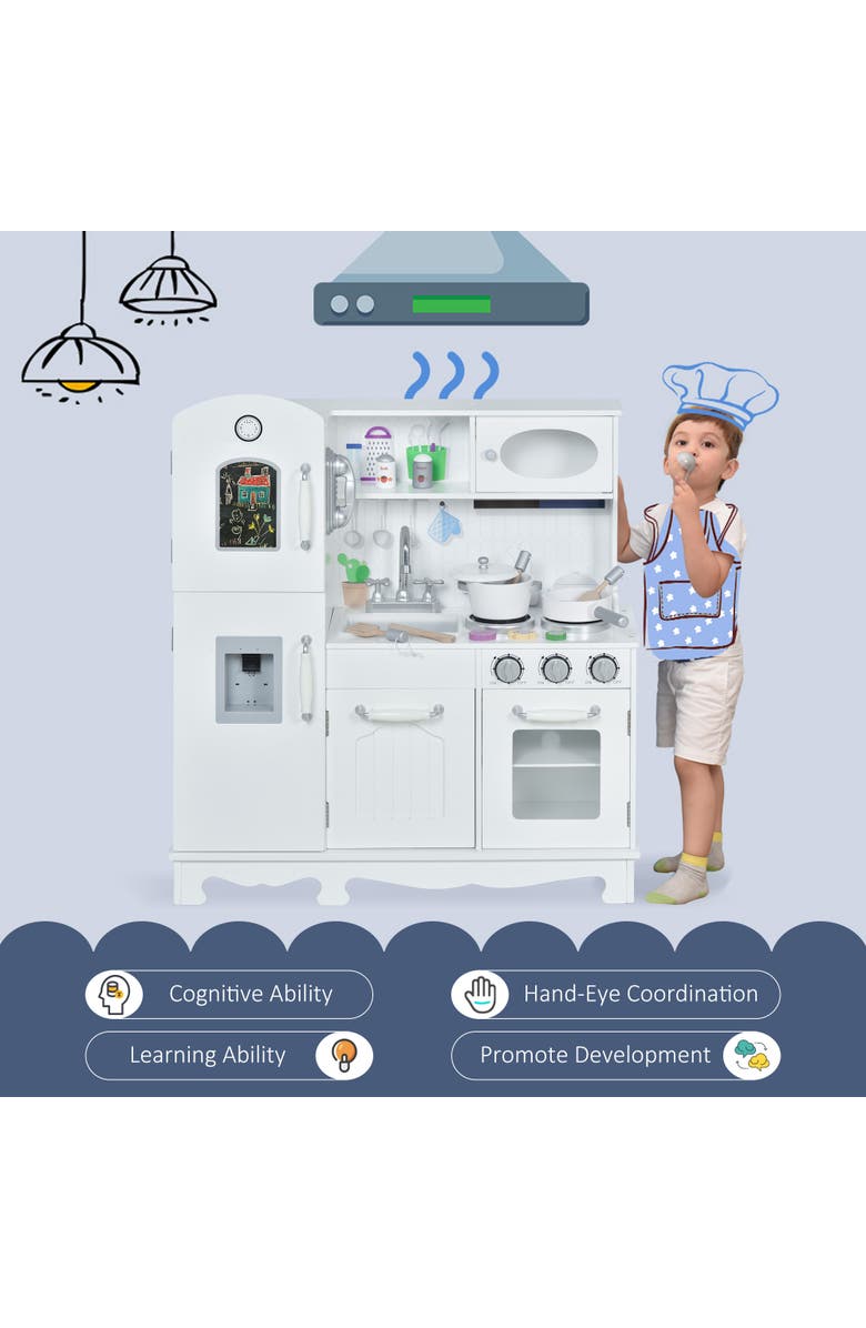 Qaba Large Kids Kitchen Playset With Telephone, Water Dispenser​, Alternate, color, White;