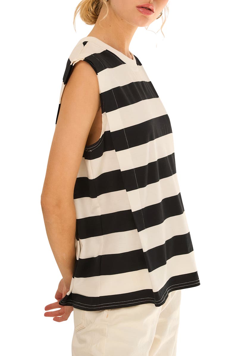 BLUEGREY Stripe Pleated Tank, Alternate, color, Black-White
