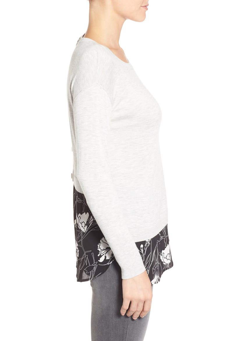 Woven Hem Layered Look Sweater, Alternate, color, GREY- IVORY FLORAL