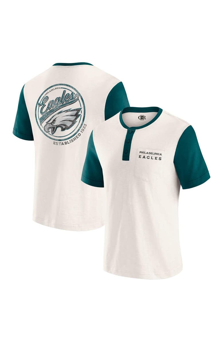 Darius Rucker Collection by Fanatics Men's Darius Rucker Collection by Fanatics Cream Philadelphia Eagles Henley Colorblock Slub Pocket T-Shirt, Main, color, Cream
