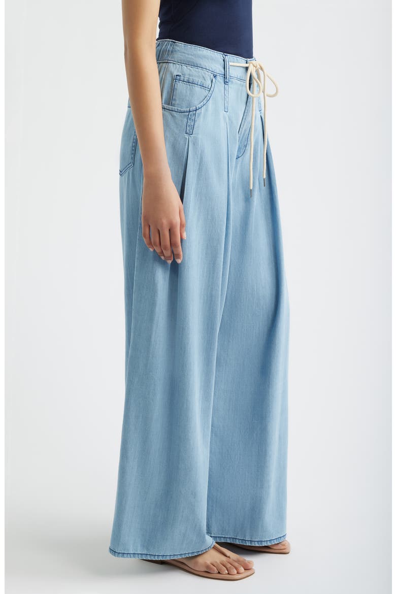 Pleated Drawstring Wide Leg Denim Pants, Alternate, color, LIGHT INDIGO