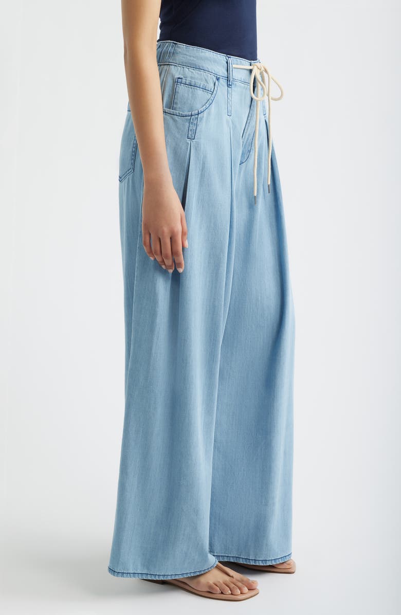 CITY BLUES Pleated Drawstring Wide Leg Denim Pants, Alternate, color, Light Indigo