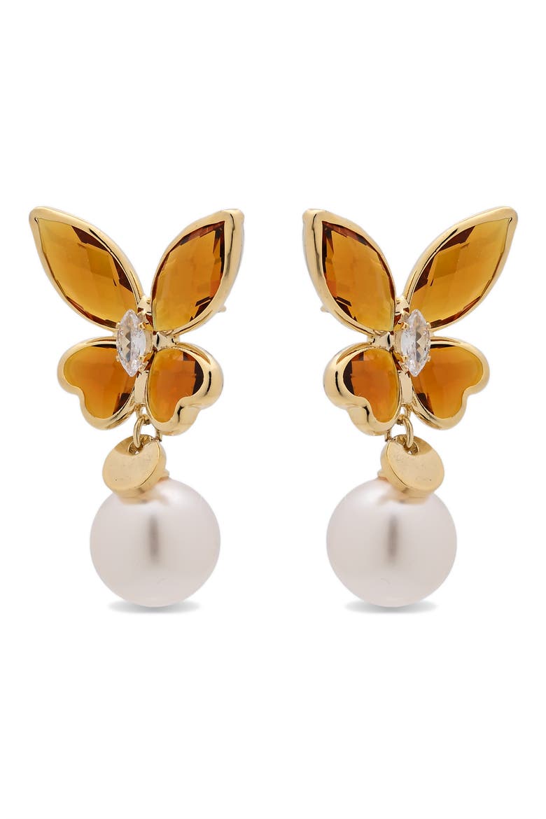 Alessia Faux Pearl Butterfly Drop Earrings, Alternate, color, GOLD