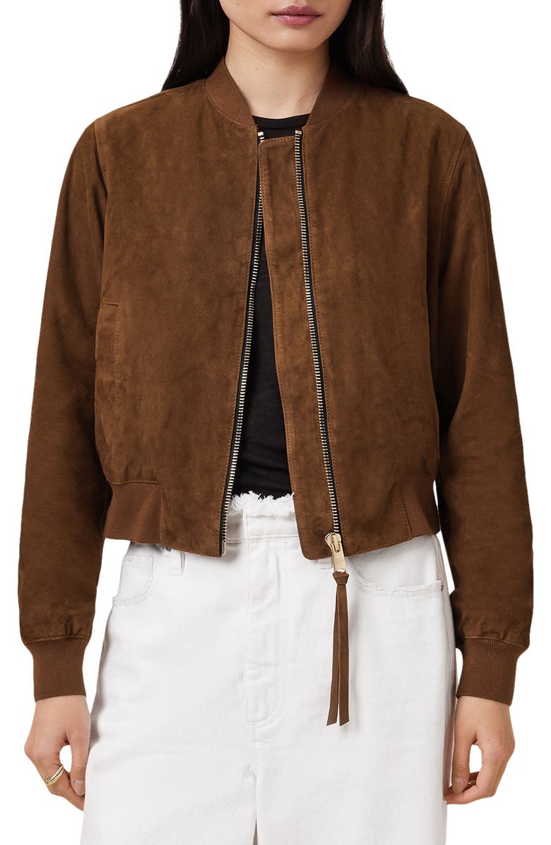 AllSaints Orten Suede Bomber Jacket, Main, color,