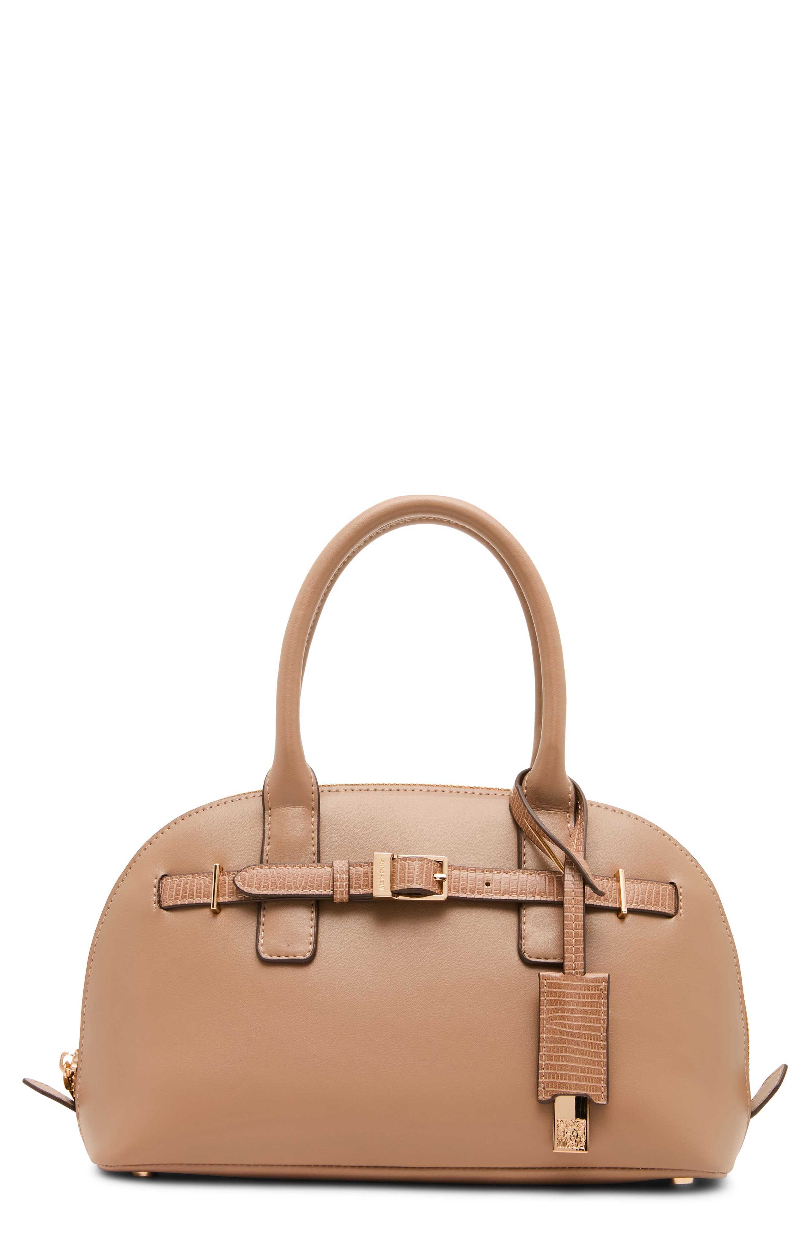 Dome Buckle Faux Leather Satchel