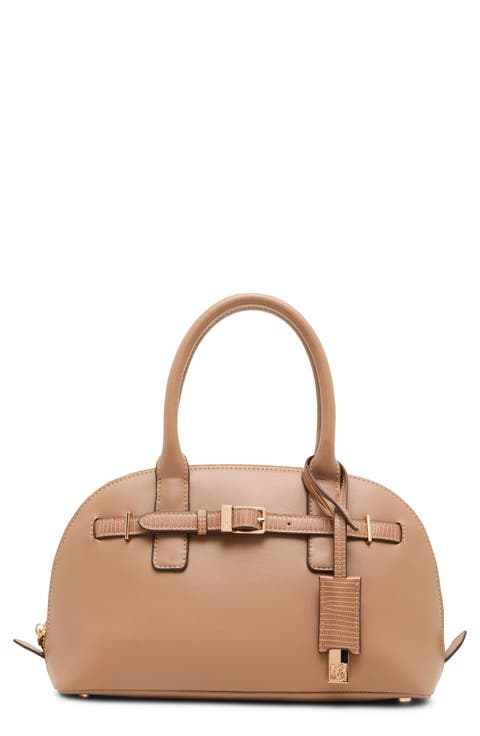 Dome Buckle Faux Leather Satchel