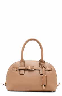Dome Buckle Faux Leather Satchel