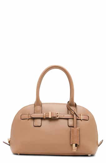 Dome Buckle Faux Leather Satchel