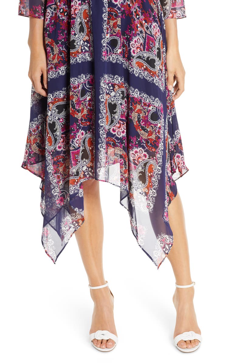 Vince Camuto Paisley Handkerchief Hem Midi Dress, Alternate, color,