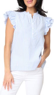 GIBSONLOOK Stripe Flutter Sleeve Seersucker Top