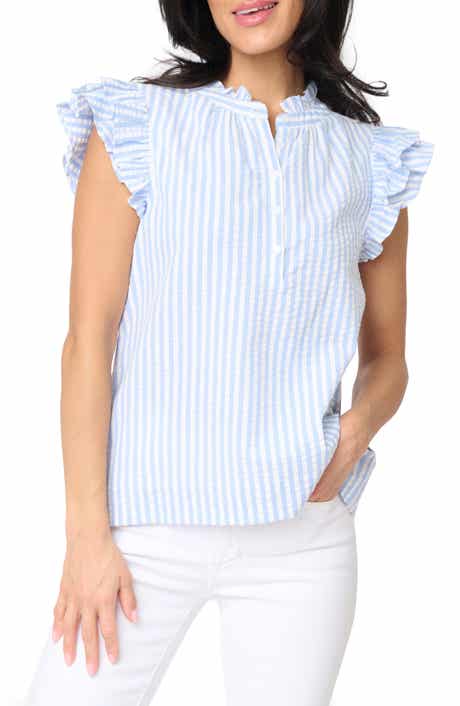 Stripe Flutter Sleeve Seersucker Top