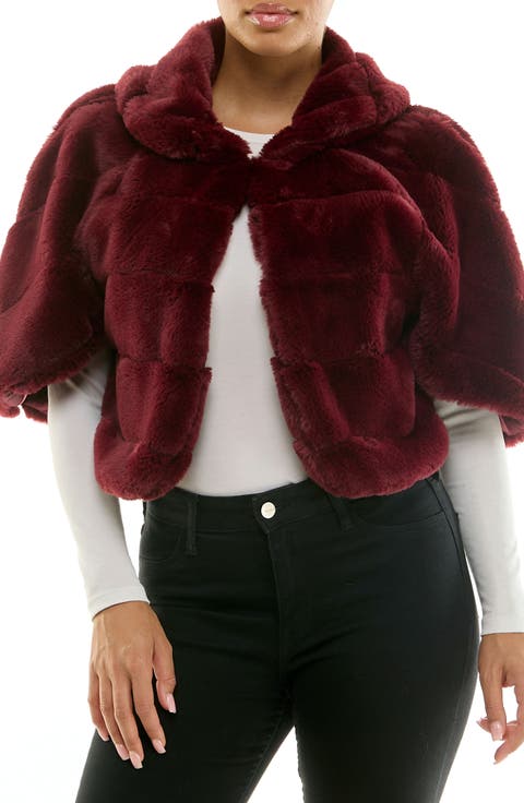 Elbow Length Sleeve Faux Fur Capelet