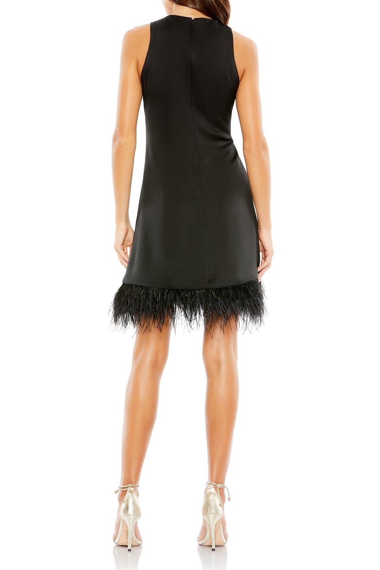 Feather Hem High Neck A-Line Dress, Alternate, color, BLACK