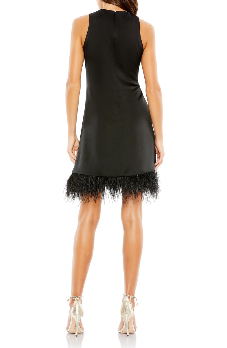 Ieena for Mac Duggal Crewneck Faux Feather Hem Cocktail Dress, Alternate, color,