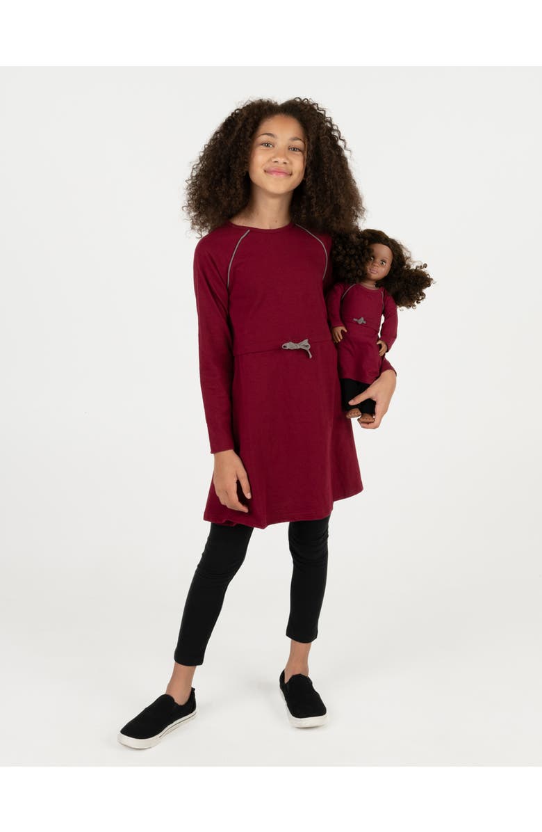 Leveret Girls Bow Tie Dress with Matching Doll Dress, Alternate, color, Maroon