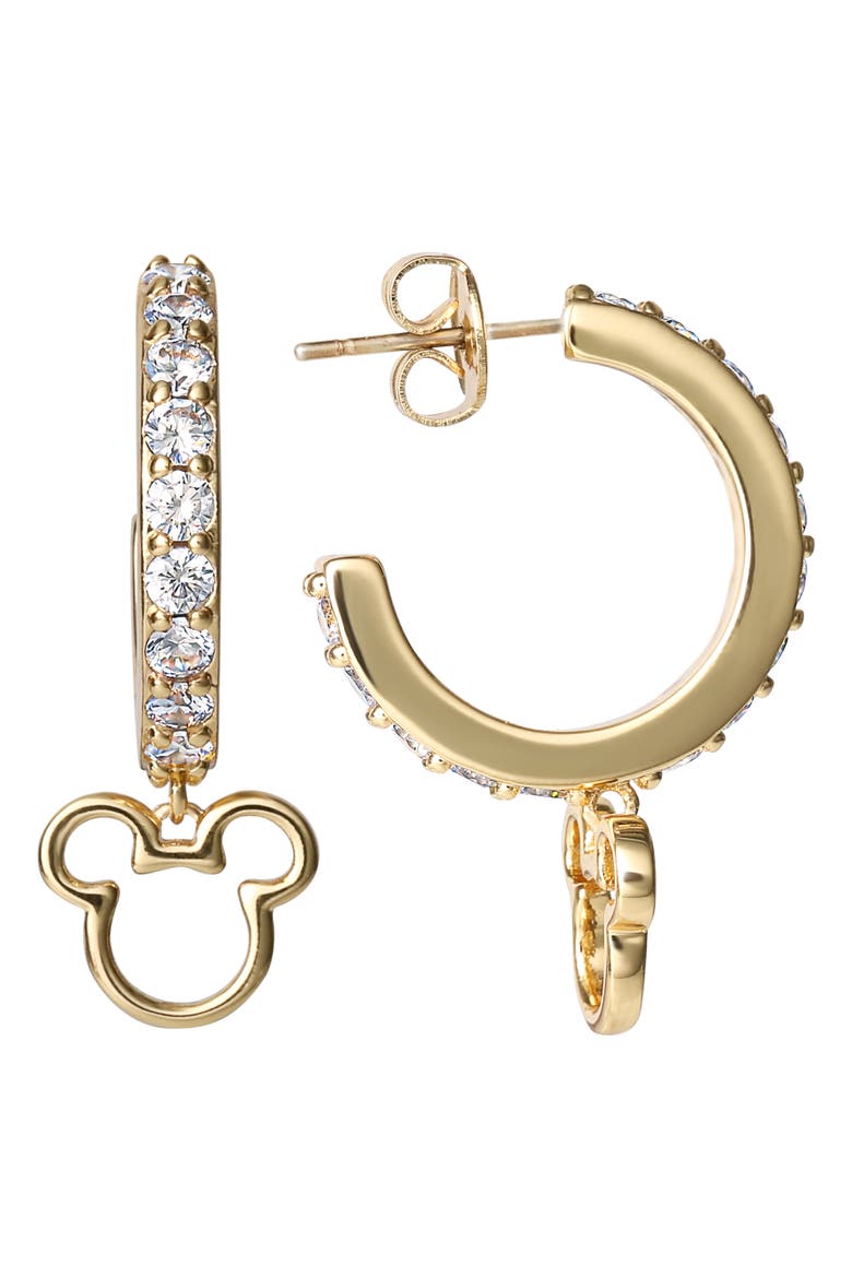 Mickey Mouse Cubic Zirconia Hoop Earrings, Main, color, Gold