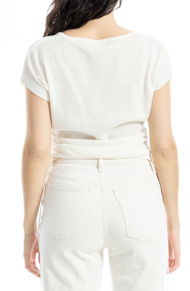 MAX STUDIO Side Ruched Short Sleeve V-Neck Sweater, Alternate, color, Ivory