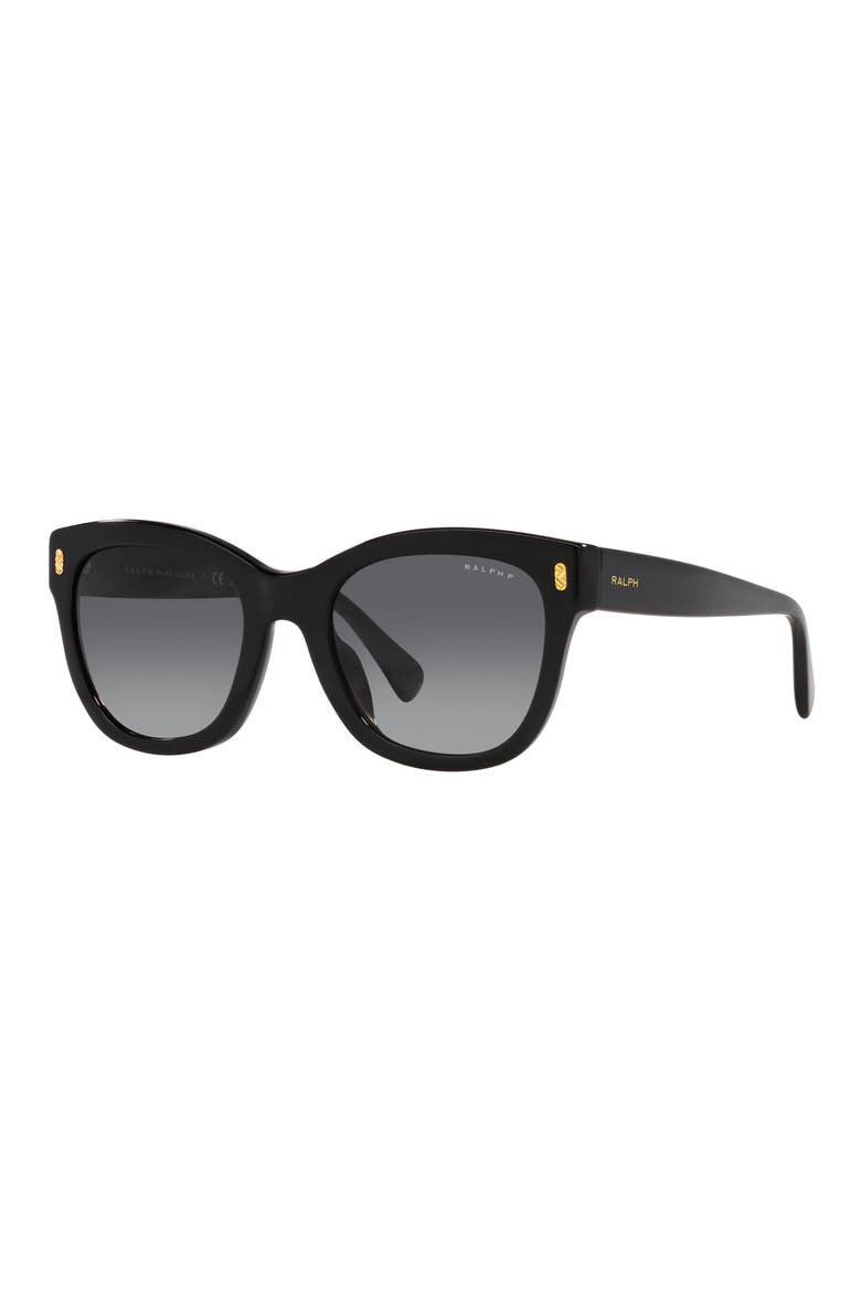 52mm Gradient Polarized Oval Sunglasses, Alternate, color, SHINY BLACK