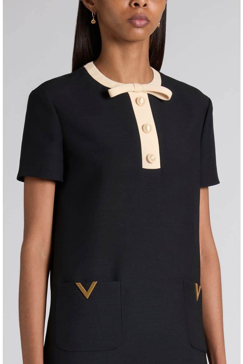 V-Detail Crepe Couture Minidress, Alternate, color, BLACK/ CREAM