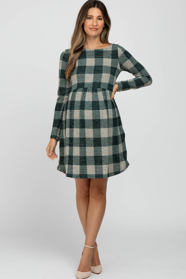 Plaid Knit Dress, Alternate, color, Green