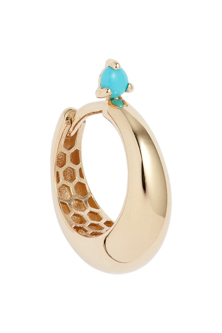 14K Gold Prong Turquoise Tapered Dome Hinge Hoop Earrings, Alternate, color, YELLOW GOLD
