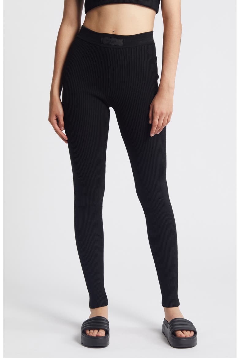 Cotton Blend Rib Leggings, Main, color, BLACK