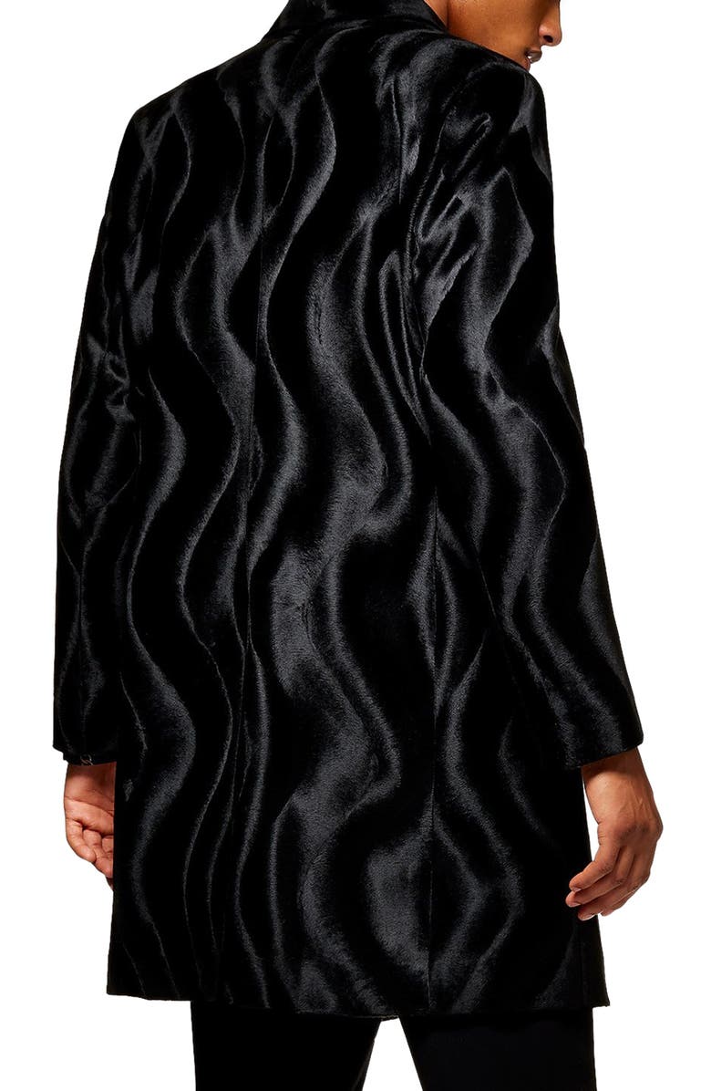 Topman Faux Ponyhair Overcoat, Alternate, color,