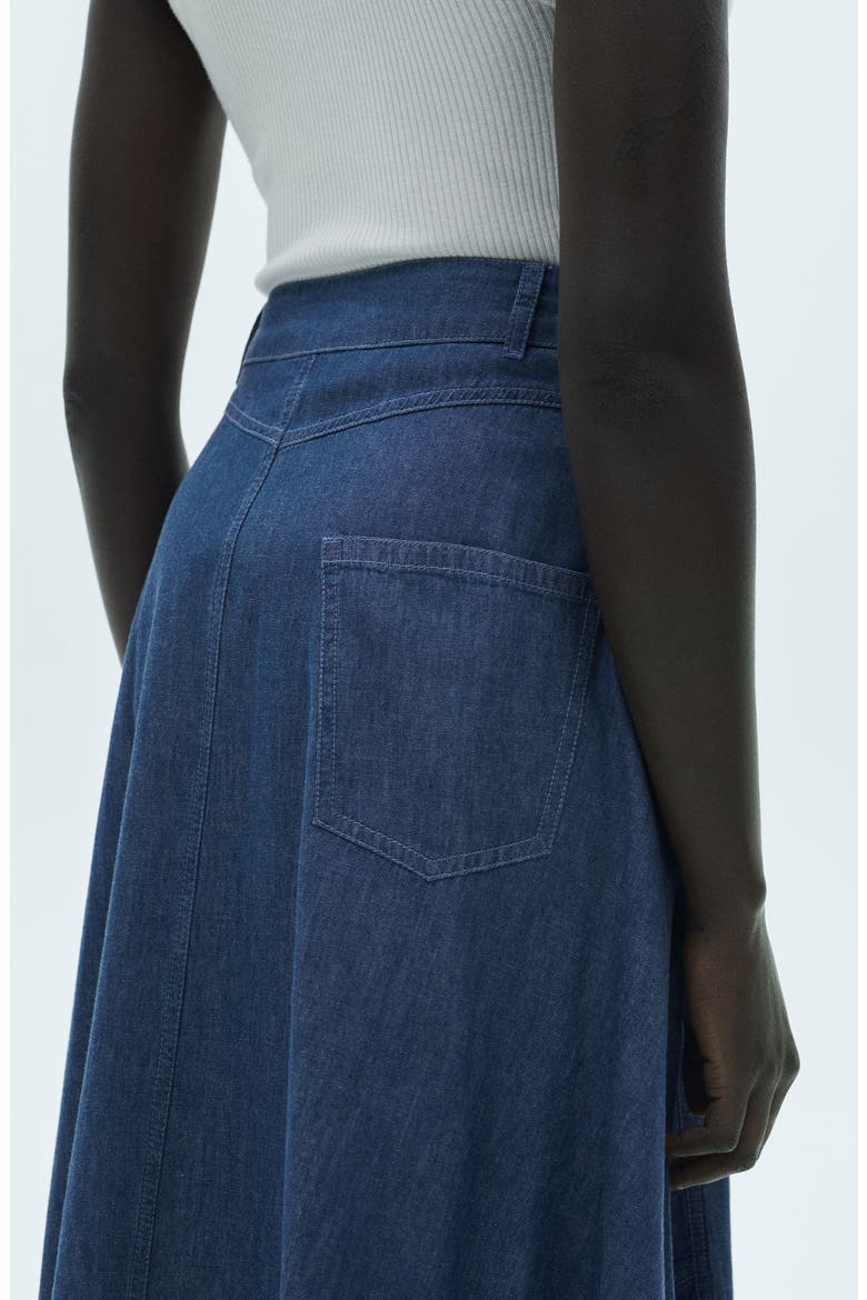 Zip Denim Midi Skirt, Alternate, color, DARK BLUE