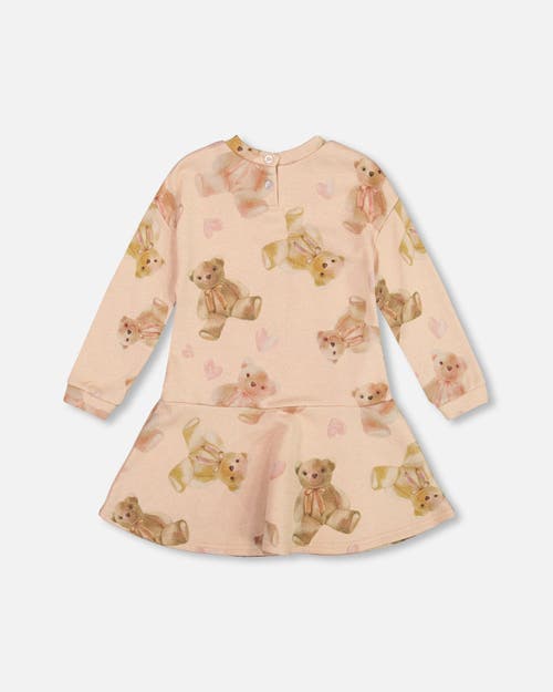 Deux Par Deux Glittering French Terry Dress Teddy Bear In Neutral