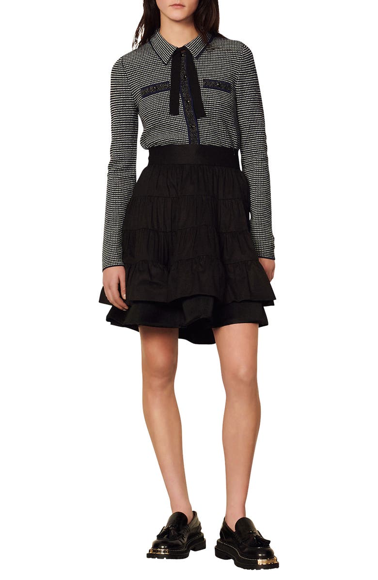 SANDRO Tiered Cotton Skirt, Alternate, color, Noir