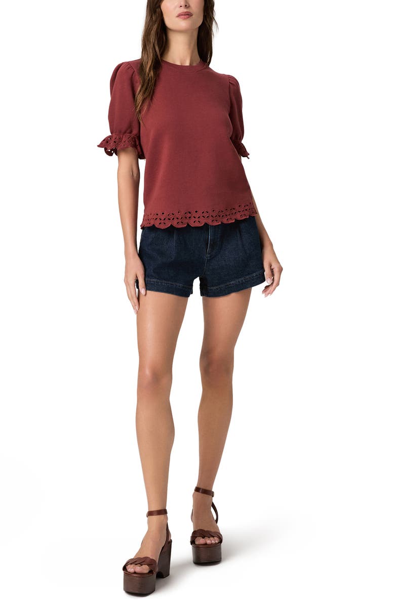 PAIGE Ciabatta Eyelet Detail Cotton Knit Top, Alternate, color, Burnt Sienna