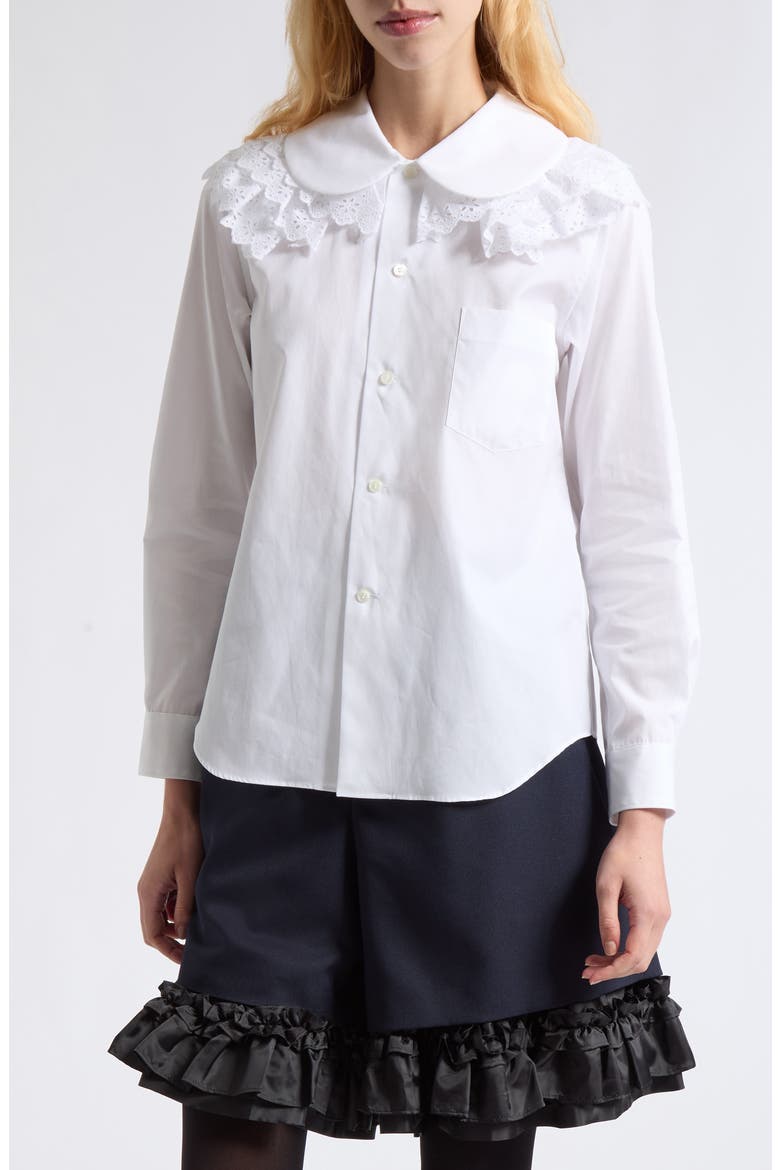 Cotton Broadcloth Shirt with Lace Ruffles, Alternate, color, WHITE