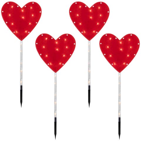 Lighted Heart Valentine
s Day Outdoor Pathway Markers - 28.75" - Set of 4