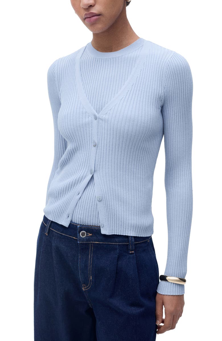 MANGO Rib V-Neck Cardigan, Main, color, Sky Blue