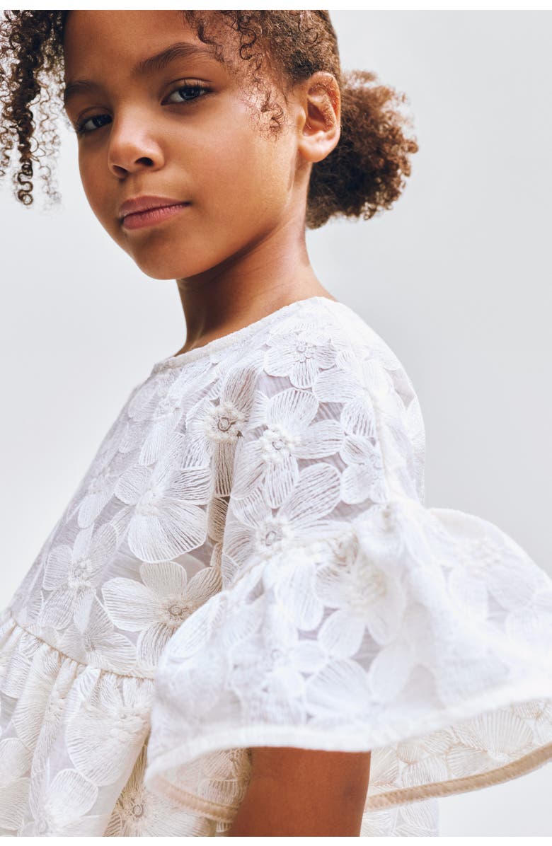 H&M Embroidered Flutter-sleeved Dress, Alternate, color, Cream