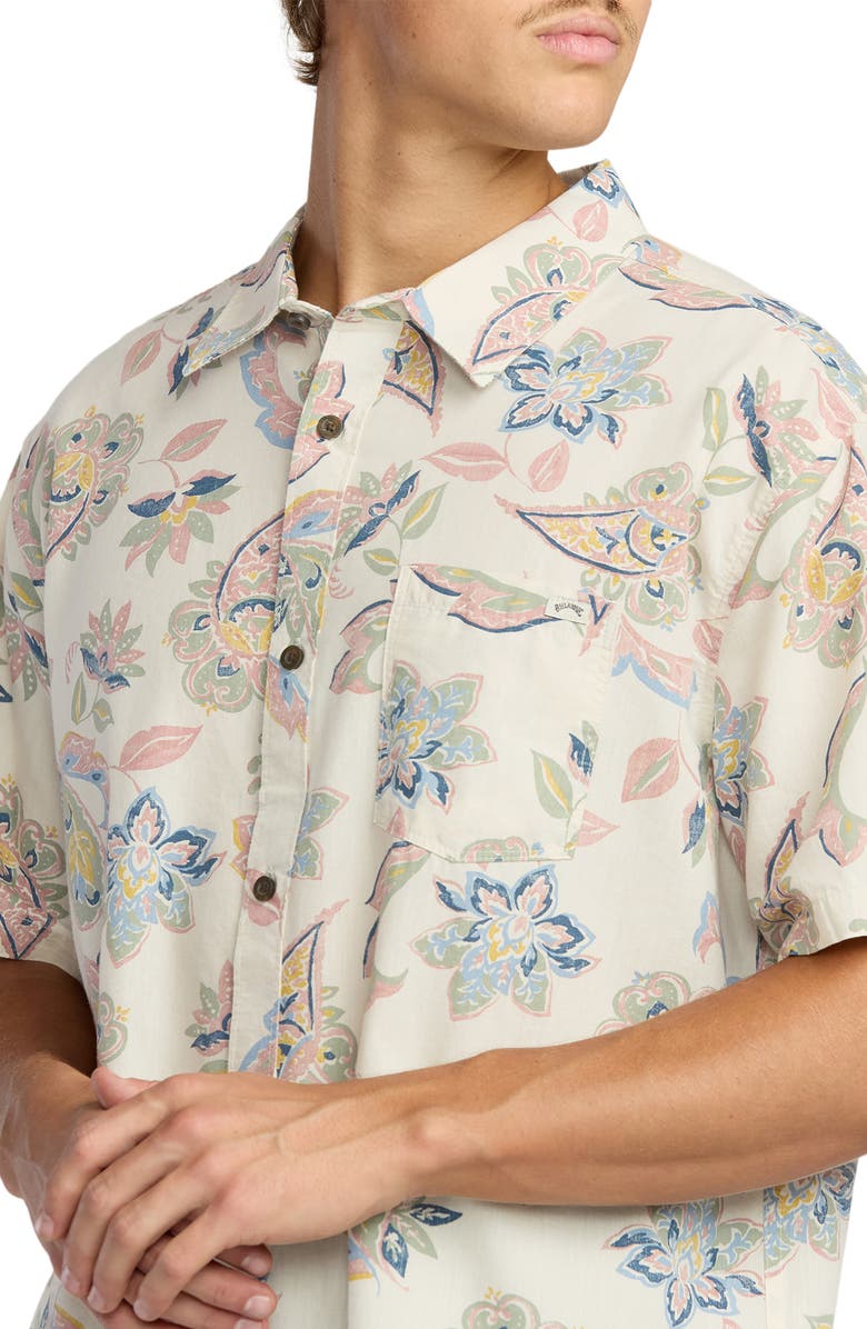Billabong Sundays Paisley Short Sleeve Button-Up Shirt, Alternate, color, Sand