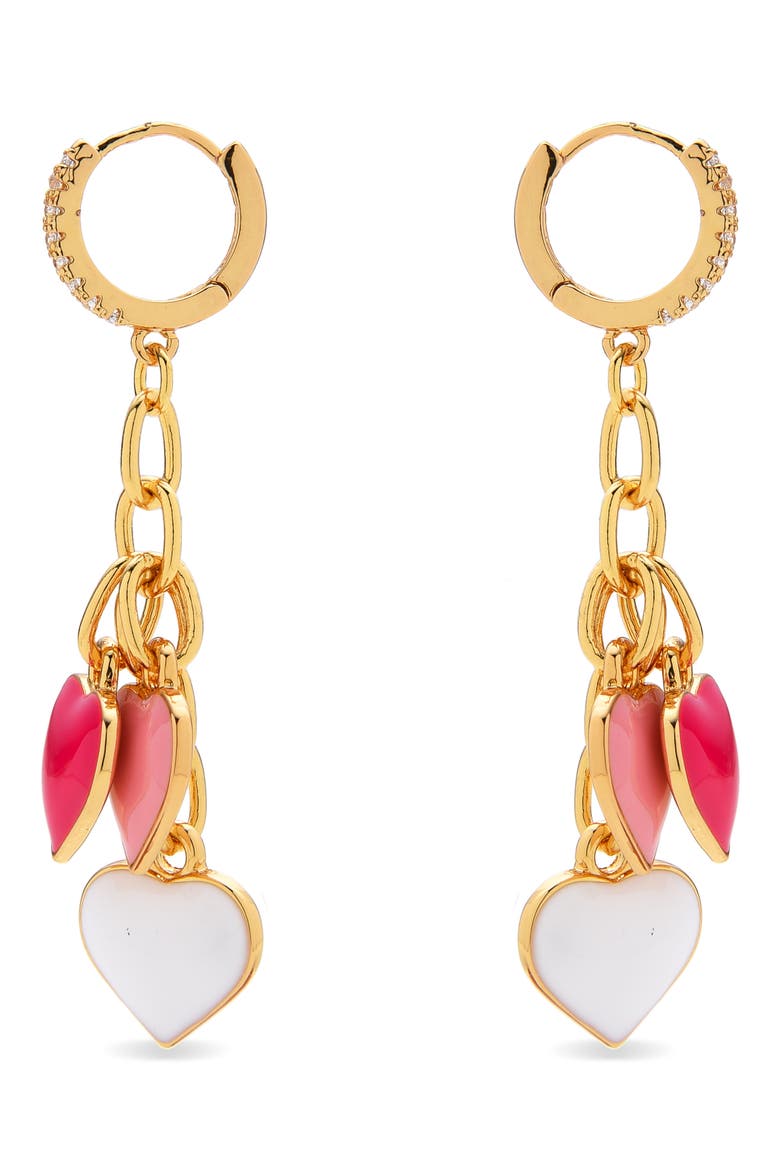 Enamel Hearts Drop Huggie Hoop Earrings, Alternate, color, GOLD
