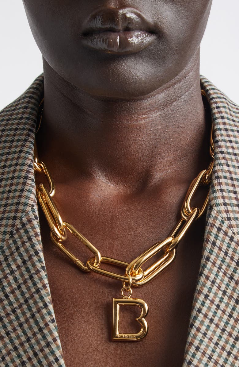 Balenciaga 'B' Link Pendant Collar Necklace, Alternate, color, Archive Shiny Gold