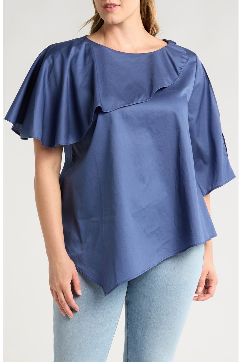Tatyana Ruffle Asymmetric Cotton Top, Main, color, INDIGO BLUE