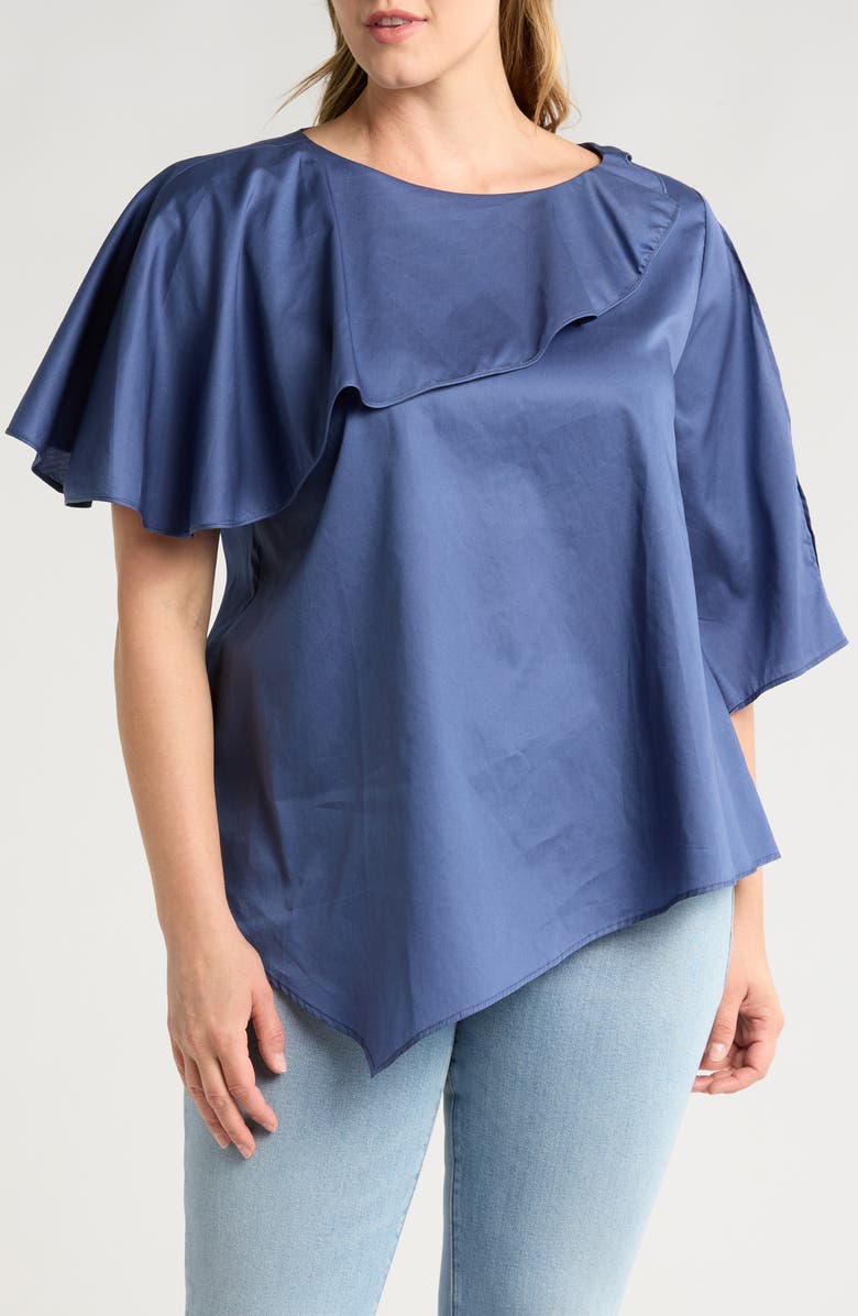 HARSHMAN Tatyana Ruffle Asymmetric Cotton Top, Main, color,