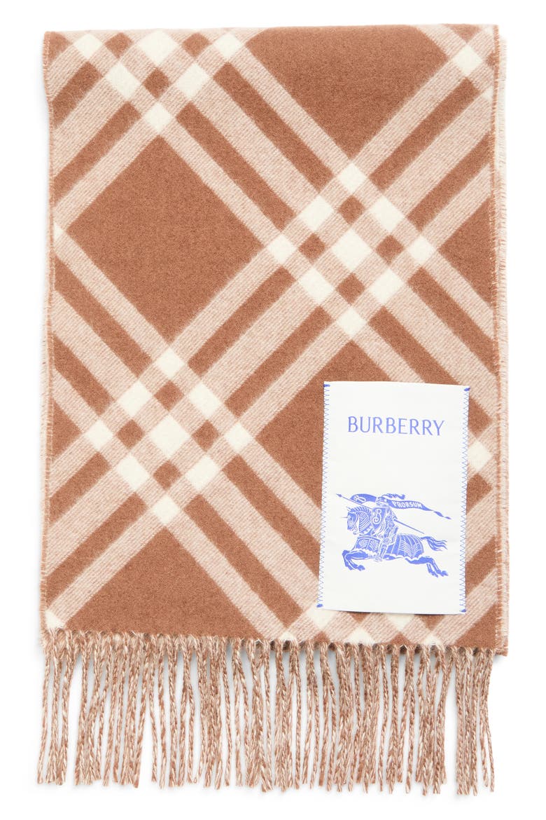 Bias Check Cashmere Scarf, Alternate, color, FINCH BROWN