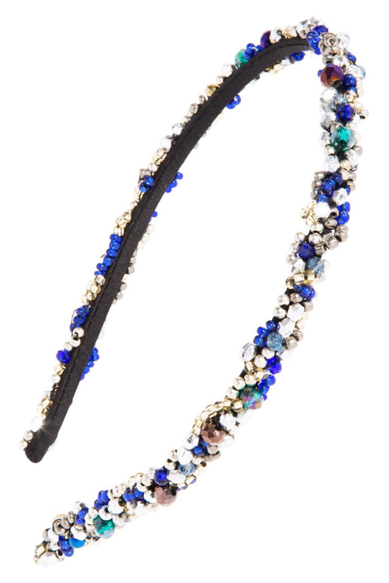 Positano Beaded Headband, Main, color, BLUE/ MULTI