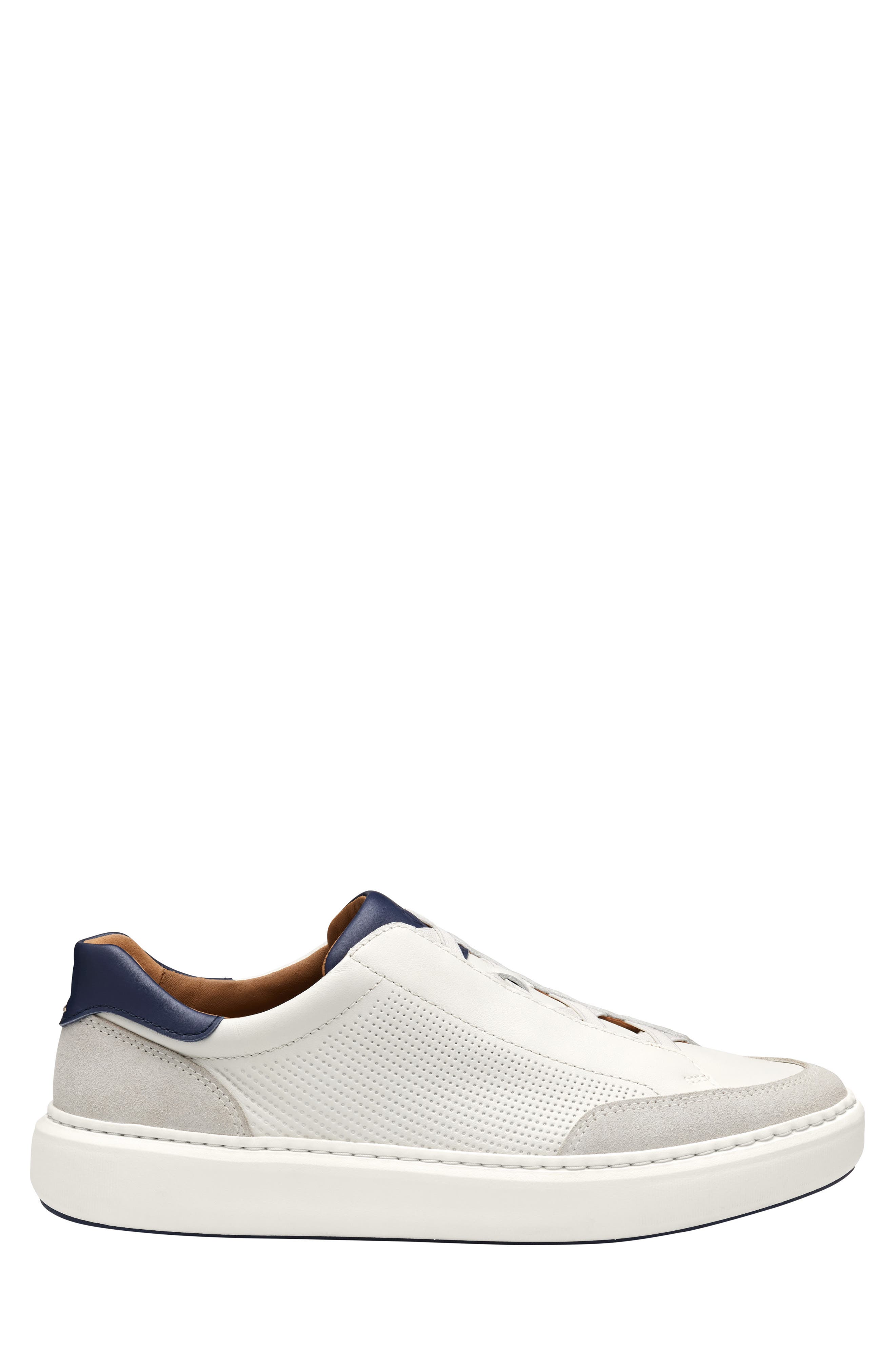 Johnston 
Murphy Anders Perforated Leather Sneaker, Alternate, color, White Full Grain/ Suede
