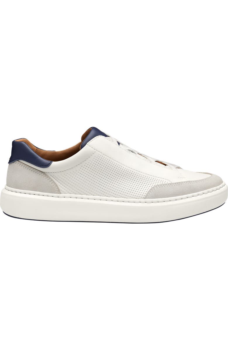 Johnston & Murphy Anders Perforated Leather Sneaker, Alternate, color, White Full Grain/ Suede