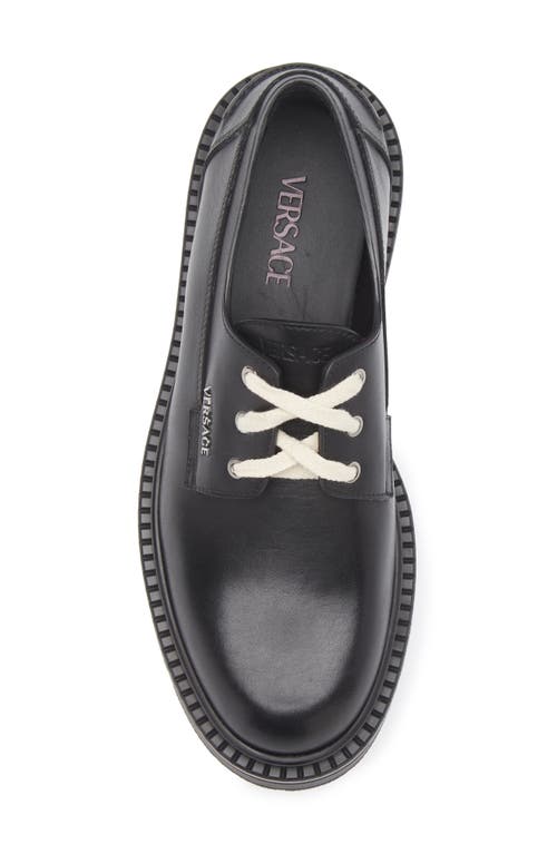 Versace Adriano Leather Derby Shoes In Black-ruthenium