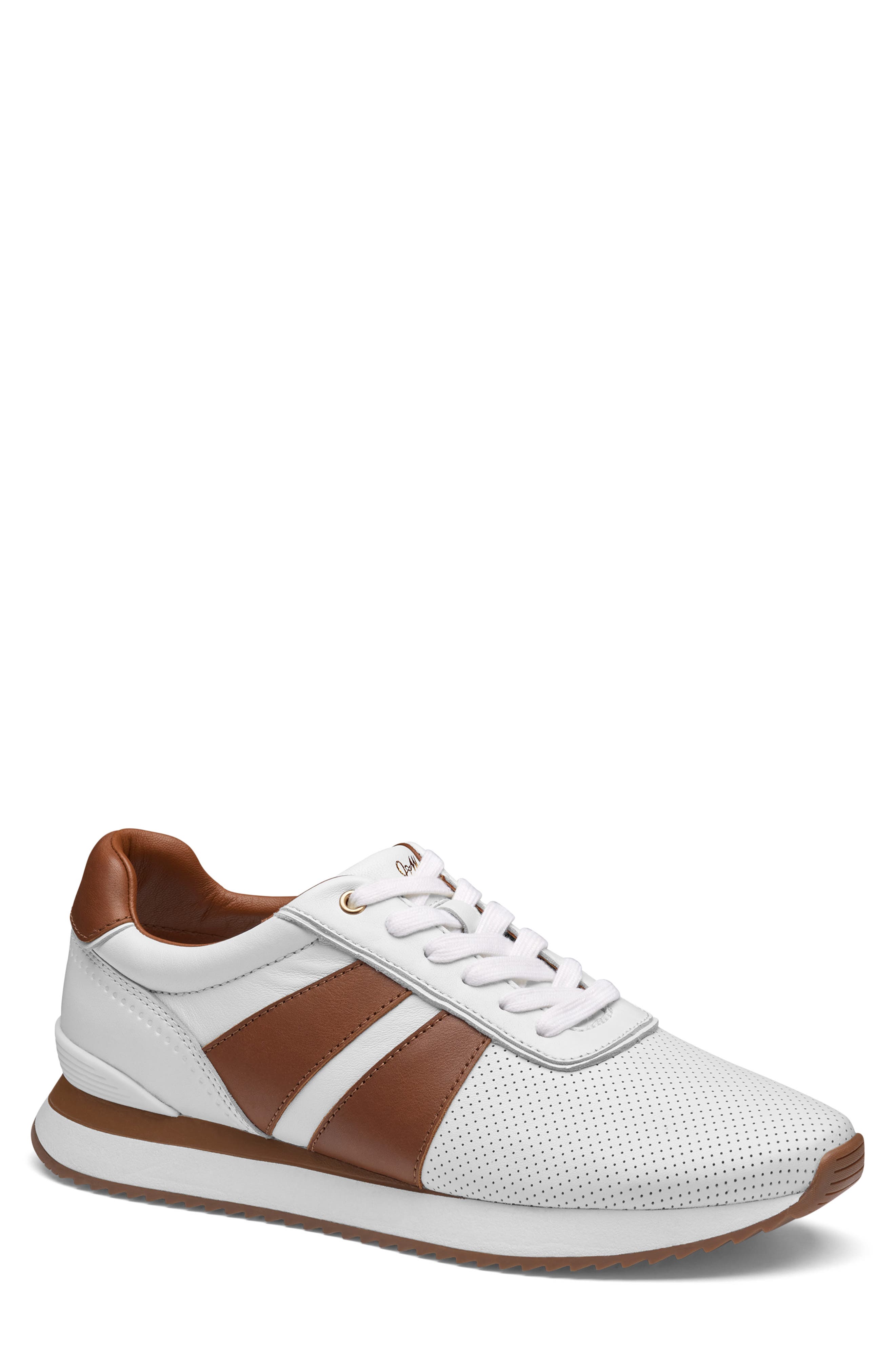 Johnston & Murphy Morgan Sneaker, Main, color, White/ Tan Full Grain