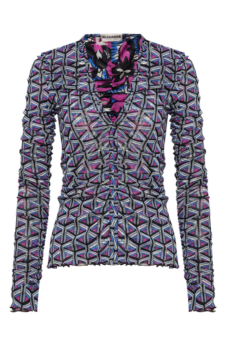 DVF Amal Reversible Geo & Floral Print Mesh Top, Alternate, color, 