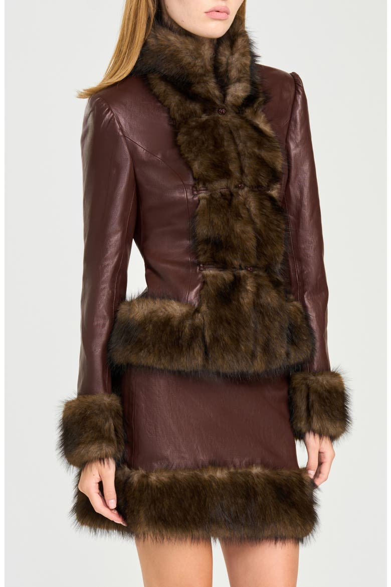 x Rose Lola Mercer Faux Fur Trim Faux Leather Jacket, Alternate, color, CHOCOLATE
